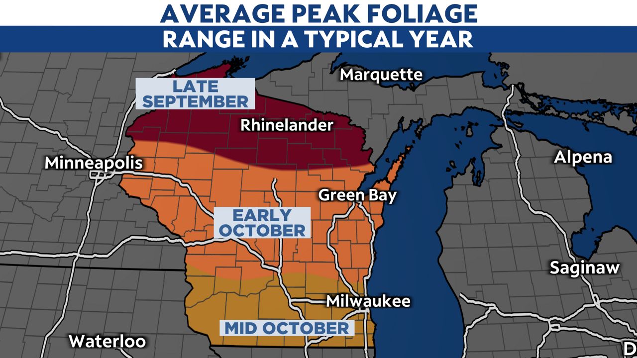 Average peak for fall foliage in Wisconsin